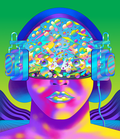 Sound waves abstract affinity designer art direction audio color colour electronics face graphic head phones illustration lifestyle portrait psychedelic retro sci fi science surreal vector vivid
