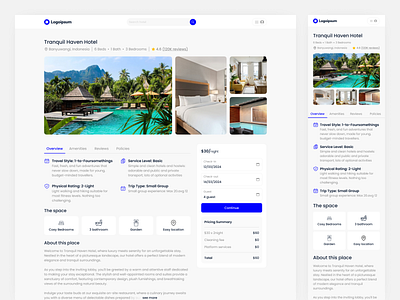 Hotel Detail Page Web Design blue design landing page minimalist modern ui ui design web design