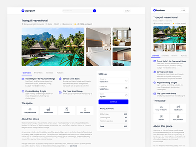 Hotel Detail Page Web Design blue design landing page minimalist modern ui ui design web design