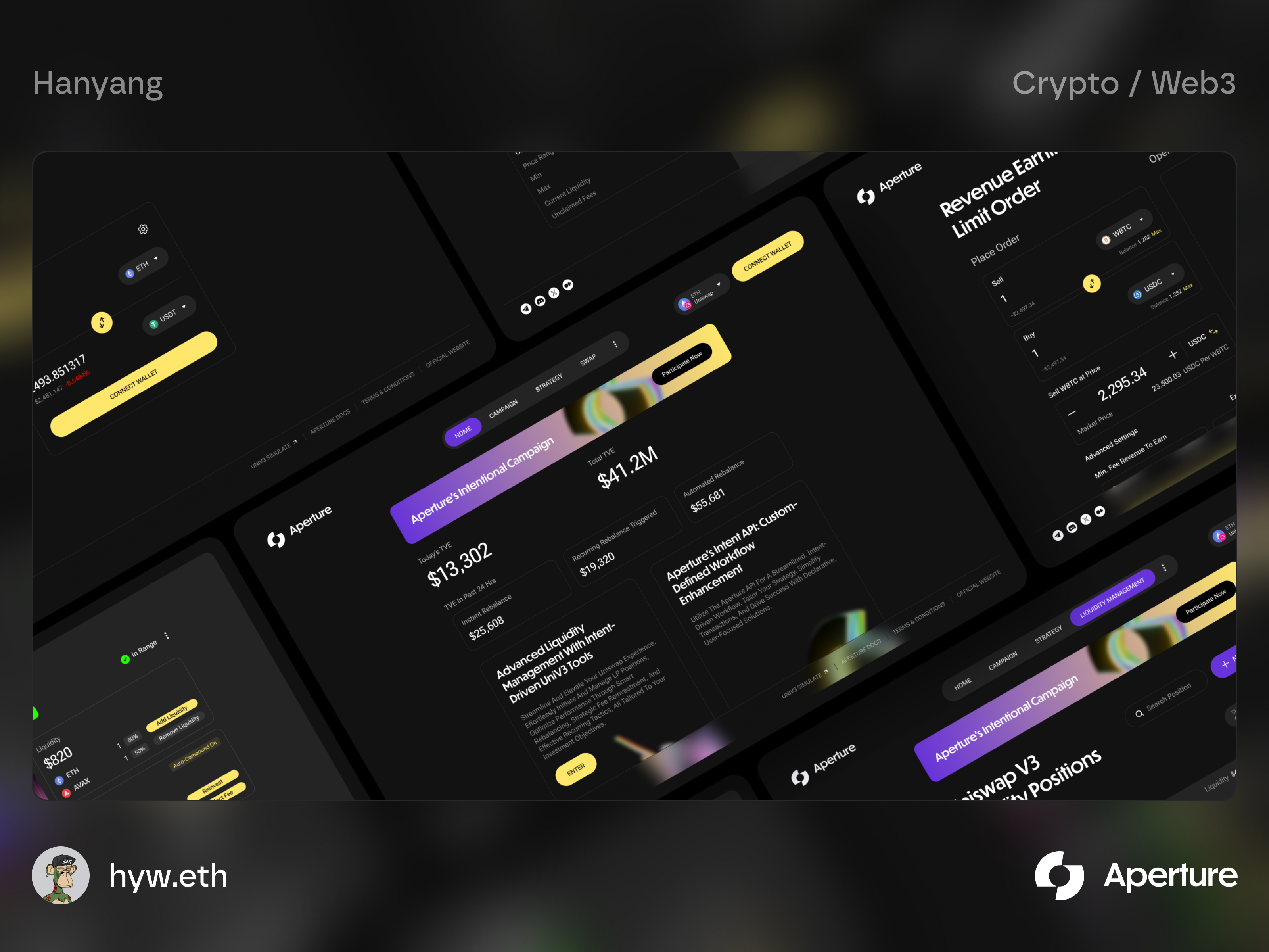 Aperture - AI Powered Intents - WebApp Dark Mode bitcoin blockchain branding btc crypto defi design finance illustration minimal minimalist platform ui web web3 website