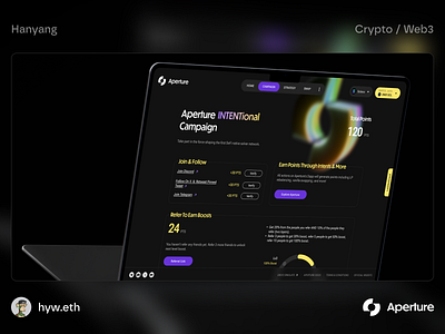Aperture - AI Powered Intents - Campaign bitcoin blockchain branding btc campaign crypto defi design finance illustration landingpage minimal minimalist ui web web3 website