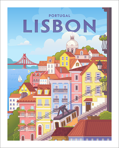 Lisbon, Portugal colorful europe illustration lisbon portugal travel vector