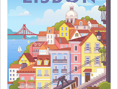 Lisbon, Portugal colorful europe illustration lisbon portugal travel vector