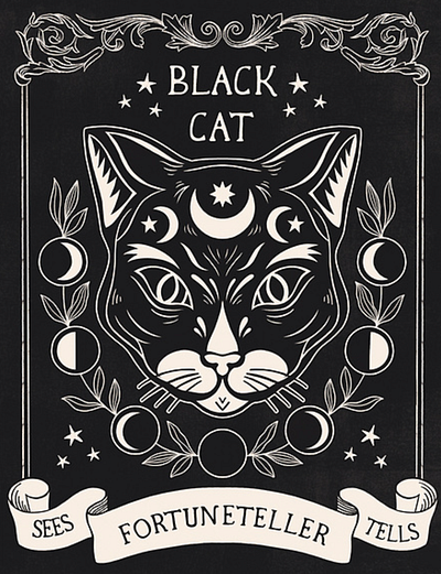 Back Cat Tarot black cat graphic design halloween illustration surface design