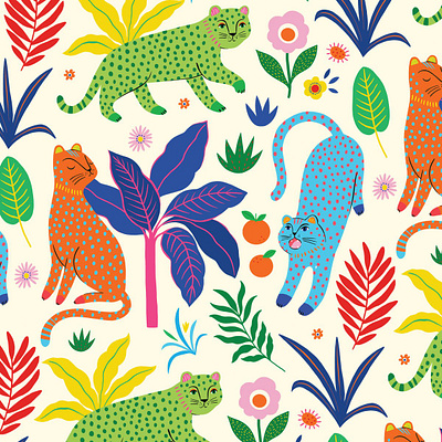 Alebrijes Pattern cat floral folklore graphic design illustration surface design