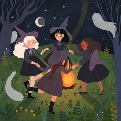 Late night conjuring character design halloween illustration witch