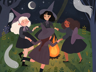 Late night conjuring character design halloween illustration witch