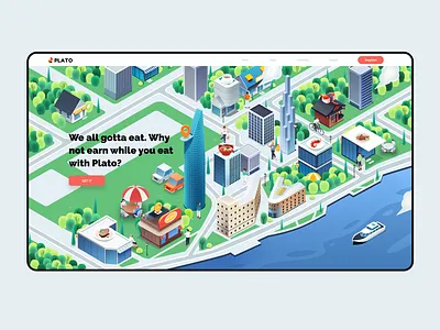 Landingpage blockchain building car city crypto ho chi minh city illustration isometric sea ship web3