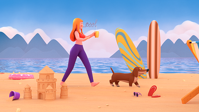 I wanted to be! 3d animation beach dog girl illustration motion graphics sun