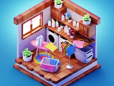 Laundry Room 3d 3d art 3d artist 3d design 3d illustration 3d isometric 3d model 3d modeling 3d modelling blender 3d blender 3d art blender cycles cycles render design illustration isometric