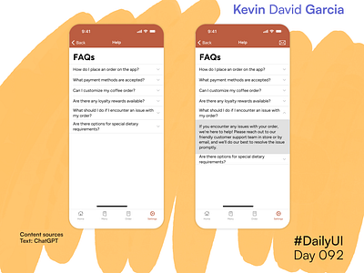 #DailyUI Day 92: Frequently Asked Questions app cafe coffee dailyui faq frequently asked questions help support
