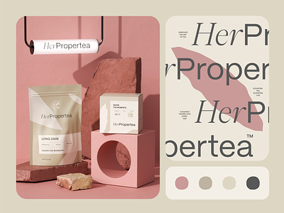 HerPropertea / Coffee / Tea/ Branding & Packaging Design 3d bevarege branding calm coffee drink feminine greentea herbal label machta natural oolong packaging tea wellness