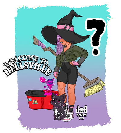 Who's that Witch? cat character comic cute cat design ghost cat girl graphic design horror horrorart illustration monster original character supernatural webcomic witch
