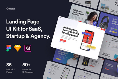 Omega - Landing Page UI Kit agency app landing page book template ebook figma mobile music omega landing page ui kit portfolio product saas sell sketch software theme ui kit website template xd