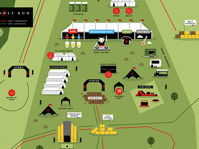 Wolf Run Village Illustrated Map dj event flags fun run illustrated map illustration map marquee mudder route runner sports straw tents village wolf