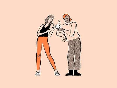 Collaborate brand business chat coffee collaboration design finance illustration meeting office share talk team tech women work workplace