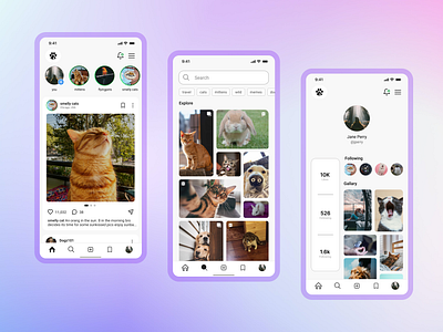 Pets social media application animals animals app app design cats challenge dogs instagram minimal modern pet app design pets pets app pets social media social social media ui design ui ux ux design wild