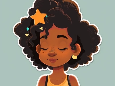 Cute Black Girl Sticker Created With AI 3d ai animation blackgirl branding curly cute design graphic design illustration logo merch by amazon midjourney motion graphics sicker typography ui ux vector