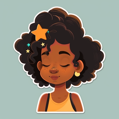 Cute Black Girl Sticker Created With AI 3d ai animation blackgirl branding curly cute design graphic design illustration logo merch by amazon midjourney motion graphics sicker typography ui ux vector