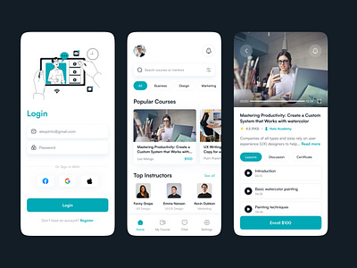 Online Course Mobile App app branding courses design e learning education english platform ui ux