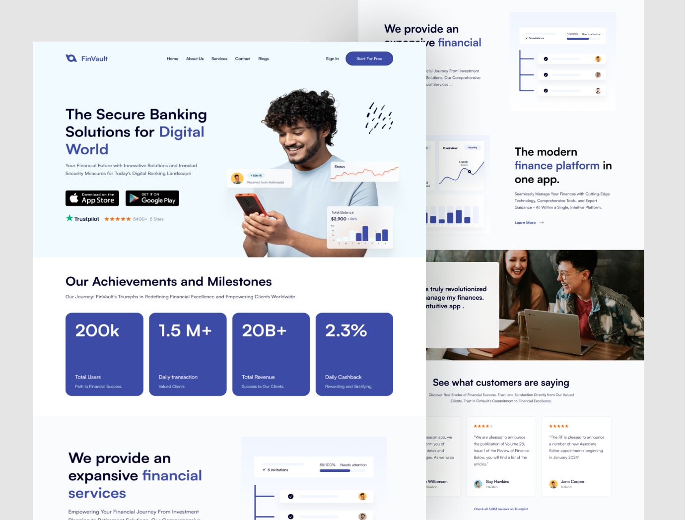 Finance SaaS Website Landing Page b2b bank app banking finance saas finance website hero money saas website savings transfer wallet web design