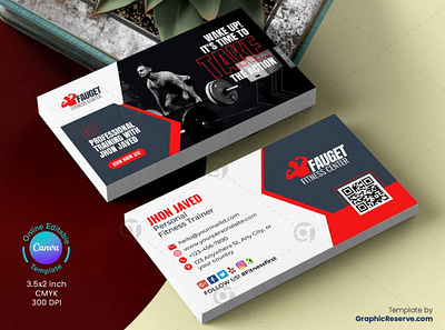 Fitness Gym Business Card Template Canva body building business card business card design business card template canva canva fitness business card canva stationery design fitness business review card fitness gym fitness gym business card fitness review card gym center service card personal business card stationery