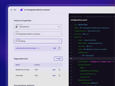 Visual Code Editor for a EV Charging & Renewables Startup code editor design ev charging inline editing json product design renewables startup ui ux web app yaml