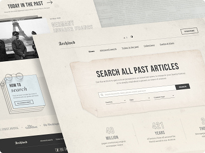 Vintage Archive Landing Page archive articles document filters historical history interface landing page newspaper old past retro search searching ui vintage web design website