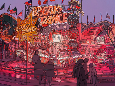 BREAKDANCER architecture art breakdancer city digital illustration night painting