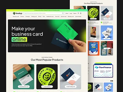Levelup - Custom Printed products online branding business card creative design flyer invitation landing page landing page design print printing website sticker ui uidesign uiux ux visiting card web design