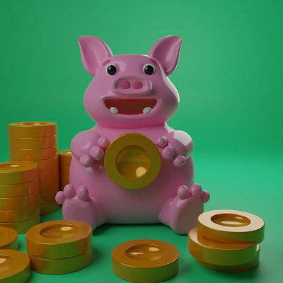 Cute Piggy Loves Coins 3d 3d blender 3d design design illustration