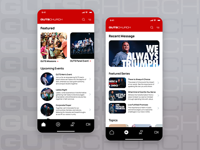 GUTS Church - Mobile App Concept app church clean mobile red ui