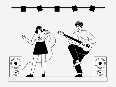 Music band boy branding diversity festival flat girl graphic design guy illustration minimalist music outline people simple stage ui vector young youth