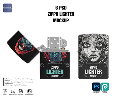 Zippo Mockup, Zippo Lighter Mockup, Gas lighter PSD mockup, Ligh cricket mockup zippo classic lighter mockup
