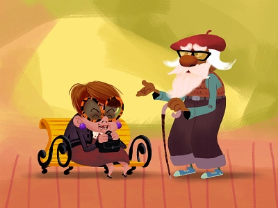 Old couple beard book character character design children couple funny grandma grandpa illustration kids old sunglasses