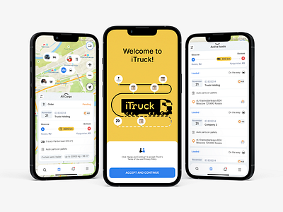 iTruck App app black blue design dispatcher driver itruck map mobile navigation tracking truck ui uiux ux yellow