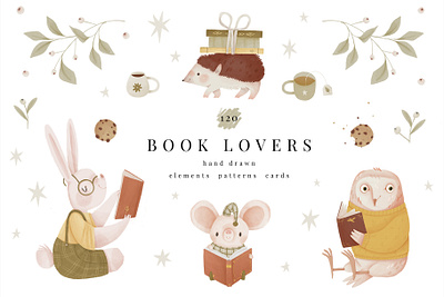 Book lovers animals book book lover book nook cartoon characters children cozy creative market cute design elements graphic design illustration kids photoshop project reading set study