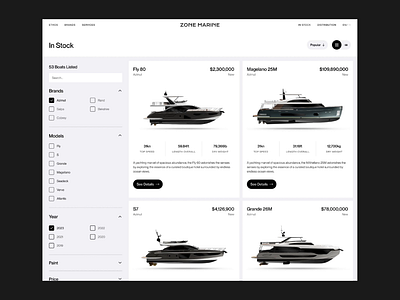 Zone Marine - In Stock boat boats branding design e commerce ecommerce in stock product product design product page shop ui uiux user experience user interface ux uxui wireframe yacht yachts