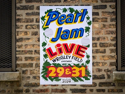 Pearl Jam Wrigley Field 2024 - Sign Painting Concert Poster chicago design hand painted peral jam sign sign painting signs typography