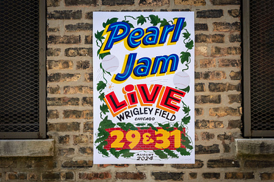 Pearl Jam Wrigley Field 2024 - Sign Painting Concert Poster chicago design hand painted peral jam sign sign painting signs typography