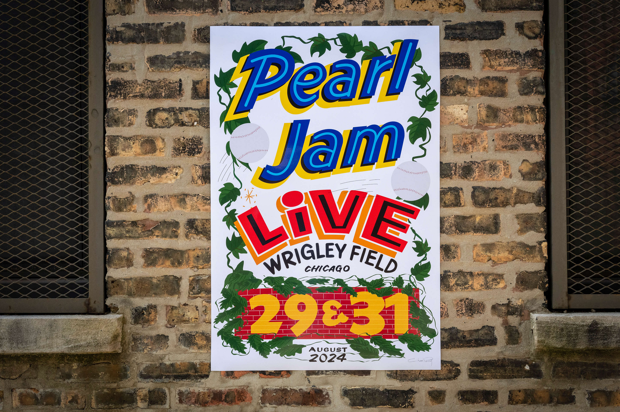 Pearl Jam Wrigley Field 2024 Sign Painting Concert Poster by Right