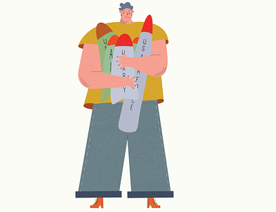 Holding On To An Outdated "Strategic" Stockpile. editorial illustration illustration man holding missels man holding weapons weapons stockpile