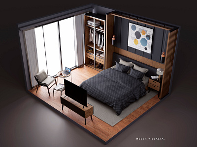 Modern Bedroom 3d architecture bedroom blender cycles design isometric lights render