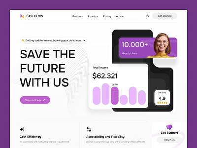 CashFlow - SaaS Finance Management Hero Section bank cash finance finance management fintech hero hero section landing page money purple saas ui ux web web design website