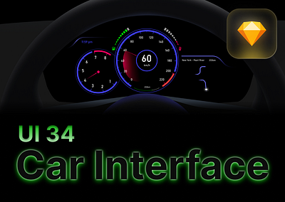 UI 34_Car Interface blue car car interface dailyui dark mode interface light neon neon light sketch skeuomorphism ui ui 34