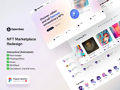 OpenSea NFT marketplace redesign 3d bitcoin design system figma games illustration interaction mockup music neel nft prakhar sharma trading ui ui kit users ux web website