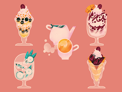 Demetres | Spot Illustrations 02 art artwork cocktail demetres desserts drinks food illustration handmade ice cream illustration spot illustration tea