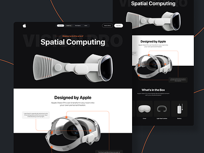 Apple vision pro Landing Page concept 3d apple ar augmented concept dark detail immersive interaction landing page light product reality specification ui ux virtual vision pro vr