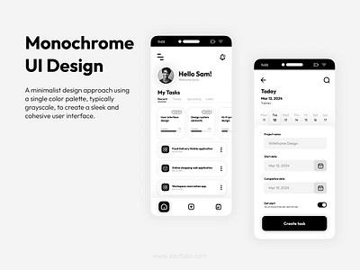 Monochrome UI Design black and white design mobile mobile app monochrome ui ux uxdesign