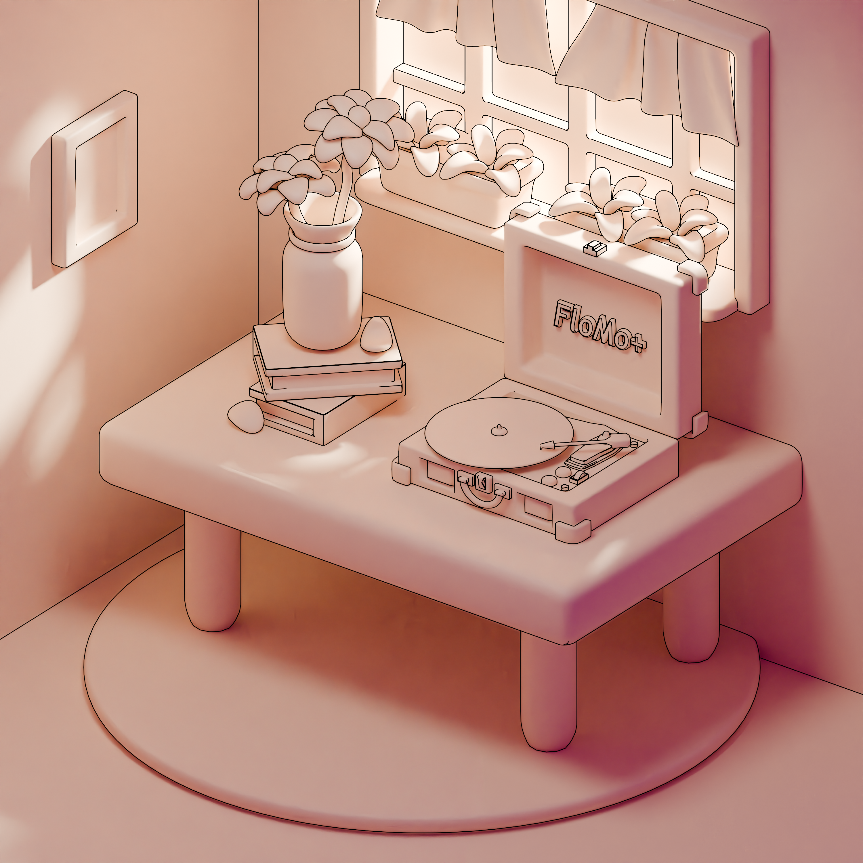 3D Music Room 3d blender cozy cute flower gramophone graphic design low poly textures